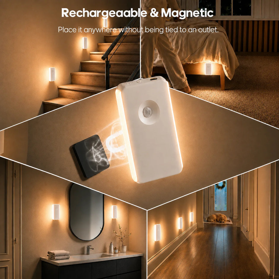 6 Pack Rechargeable Motion Sensor Night Light, Magnetic Stair Lights Indoor, LED Lights for Bedroom, Toilet, Garage, Closet,Step, Hallway