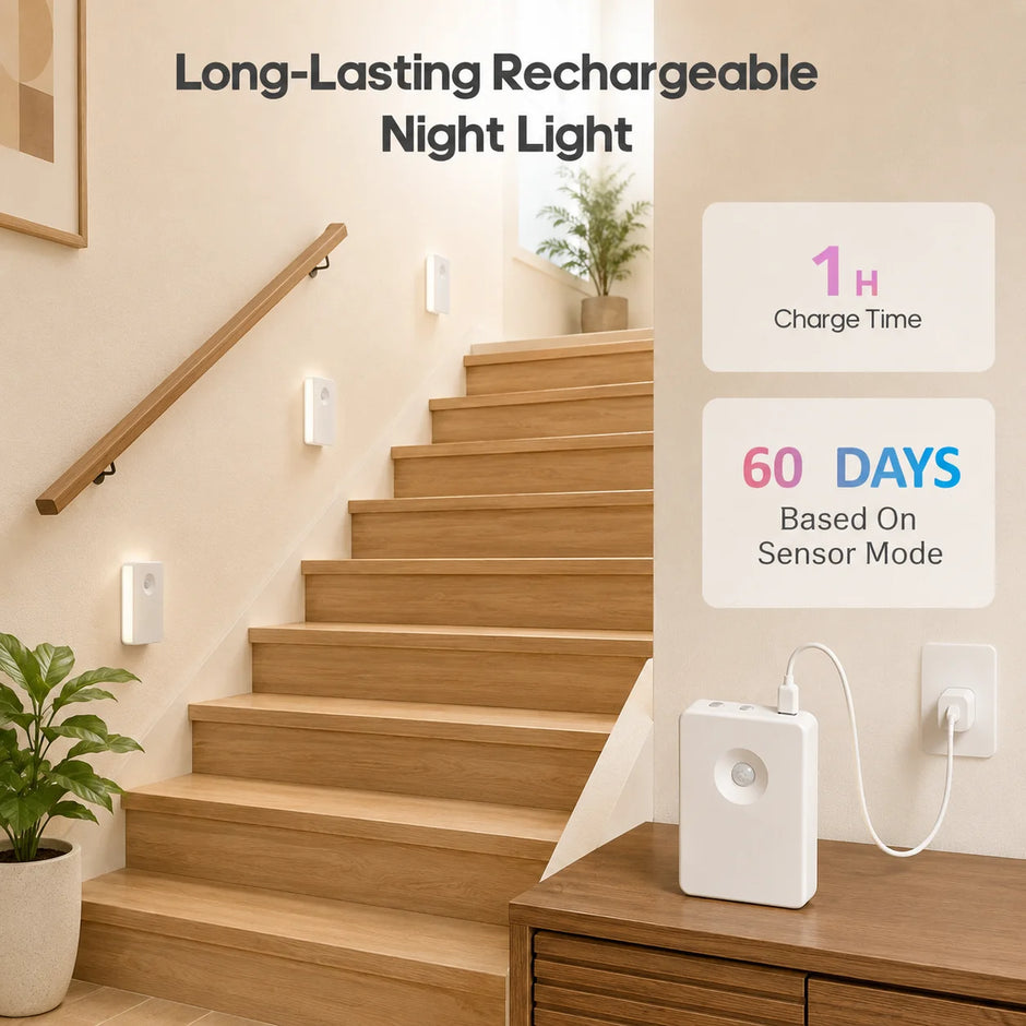 6 Pack Rechargeable Motion Sensor Night Light, Magnetic Stair Lights Indoor, LED Lights for Bedroom, Toilet, Garage, Closet,Step, Hallway