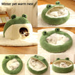 Frog-Shaped Plush Pet Nest – Warm Winter Dog Den & Cat Villa Semi-Enclosed Kitten Puppy House - Gold Store Business