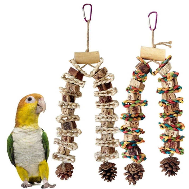Large Parrot Chewing & Climbing Swing Toy – Natural Pine Cone Bird Cage Hanging Toy for Lovebirds & Cockatoos - Gold Store Business