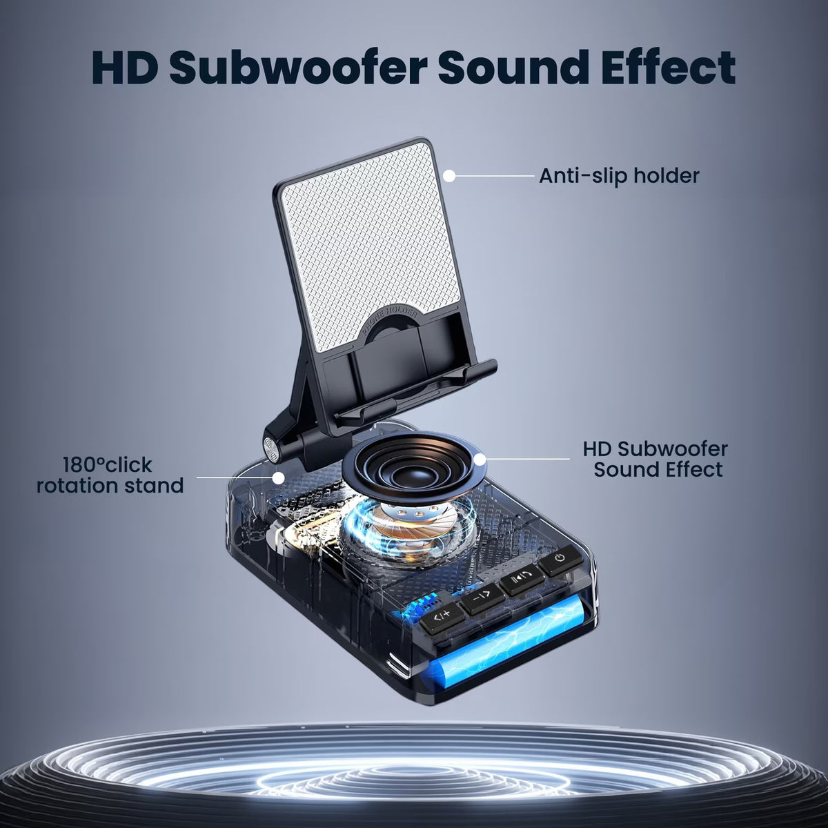 Bluetooth Speaker with Phone Stand -  2 in 1 Portable HD Surround Sound Speaker, Foldable Adjustable Phone Tablet Holder for Home Office, Gifts for Men Women