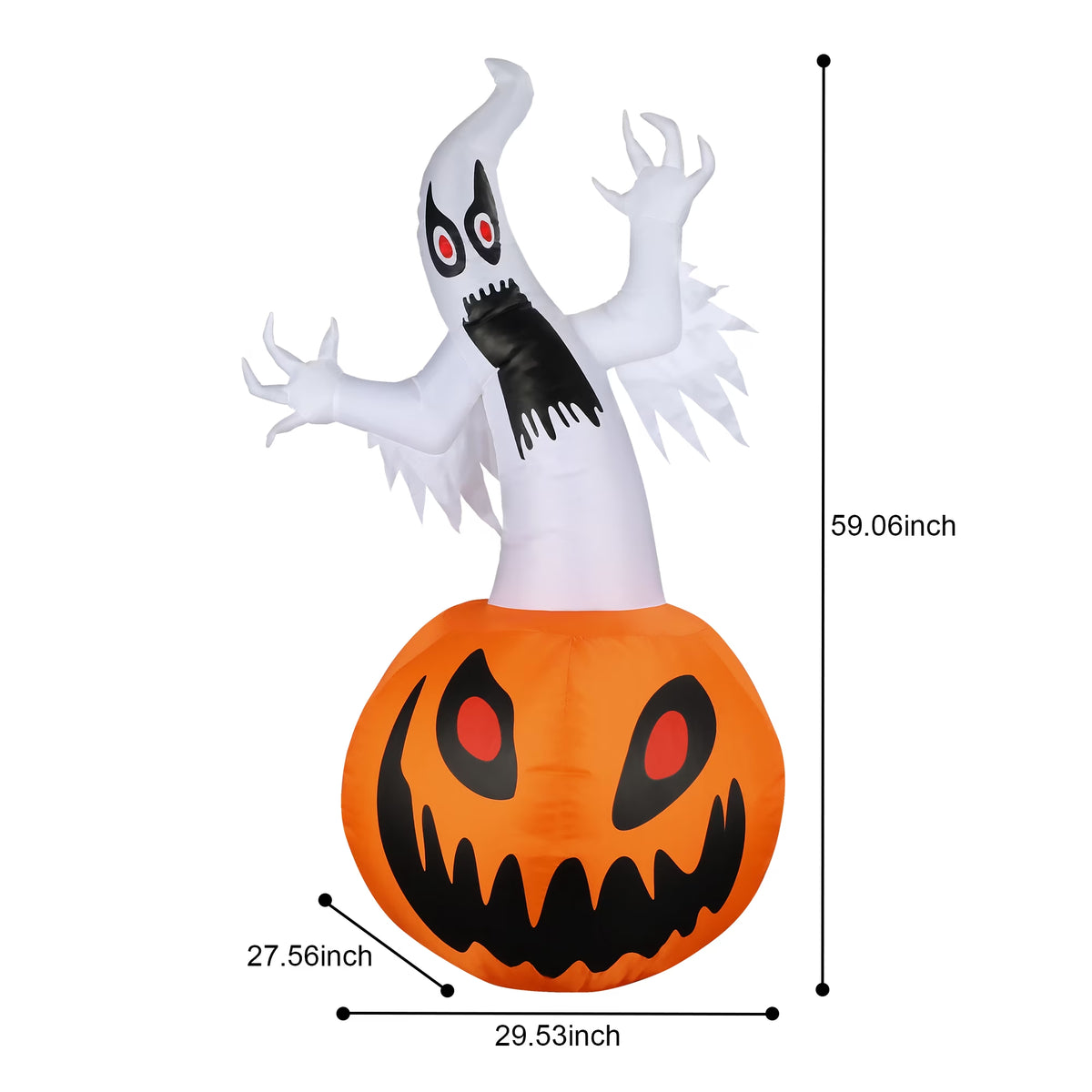 5 Ft Halloween Inflatable Pumpkin Halloween Inflatable Pumpkins and Ghost Outdoor Yard Decoration Build-In 4 LED Lights