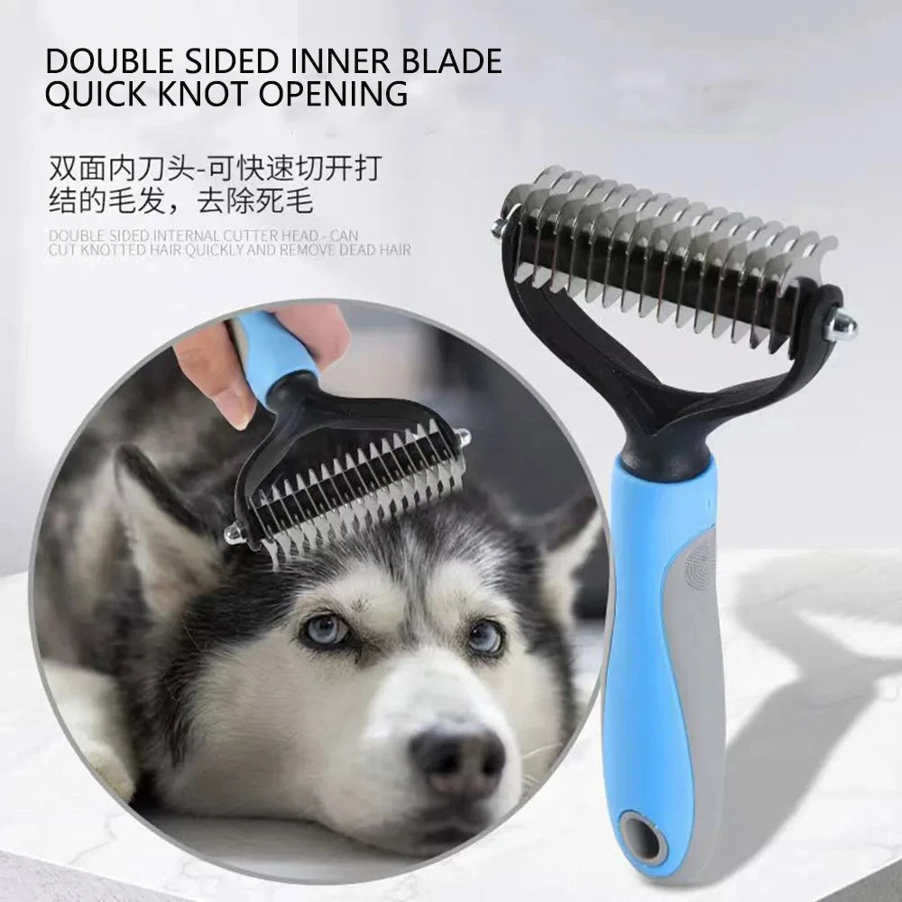 Professional Pet Deshedding Brush – Dog & Cat Hair Remover Comb with Knot Cutter for All Coat Types - Gold Store Business