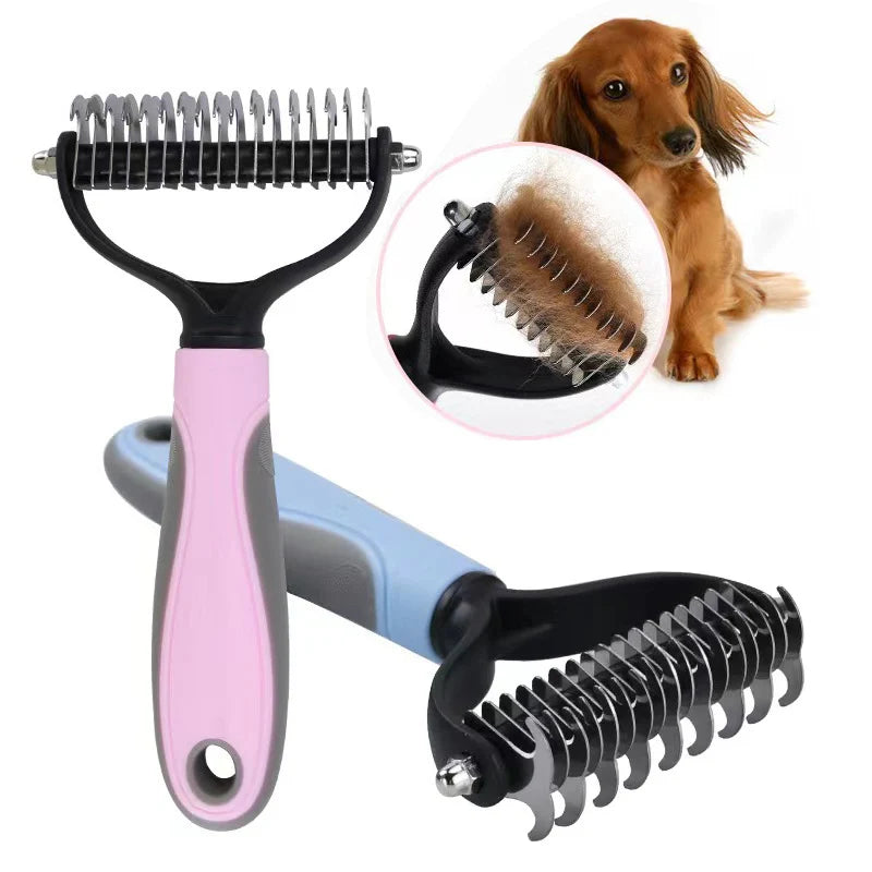 Professional Pet Deshedding Brush – Dog & Cat Hair Remover Comb with Knot Cutter for All Coat Types - Gold Store Business