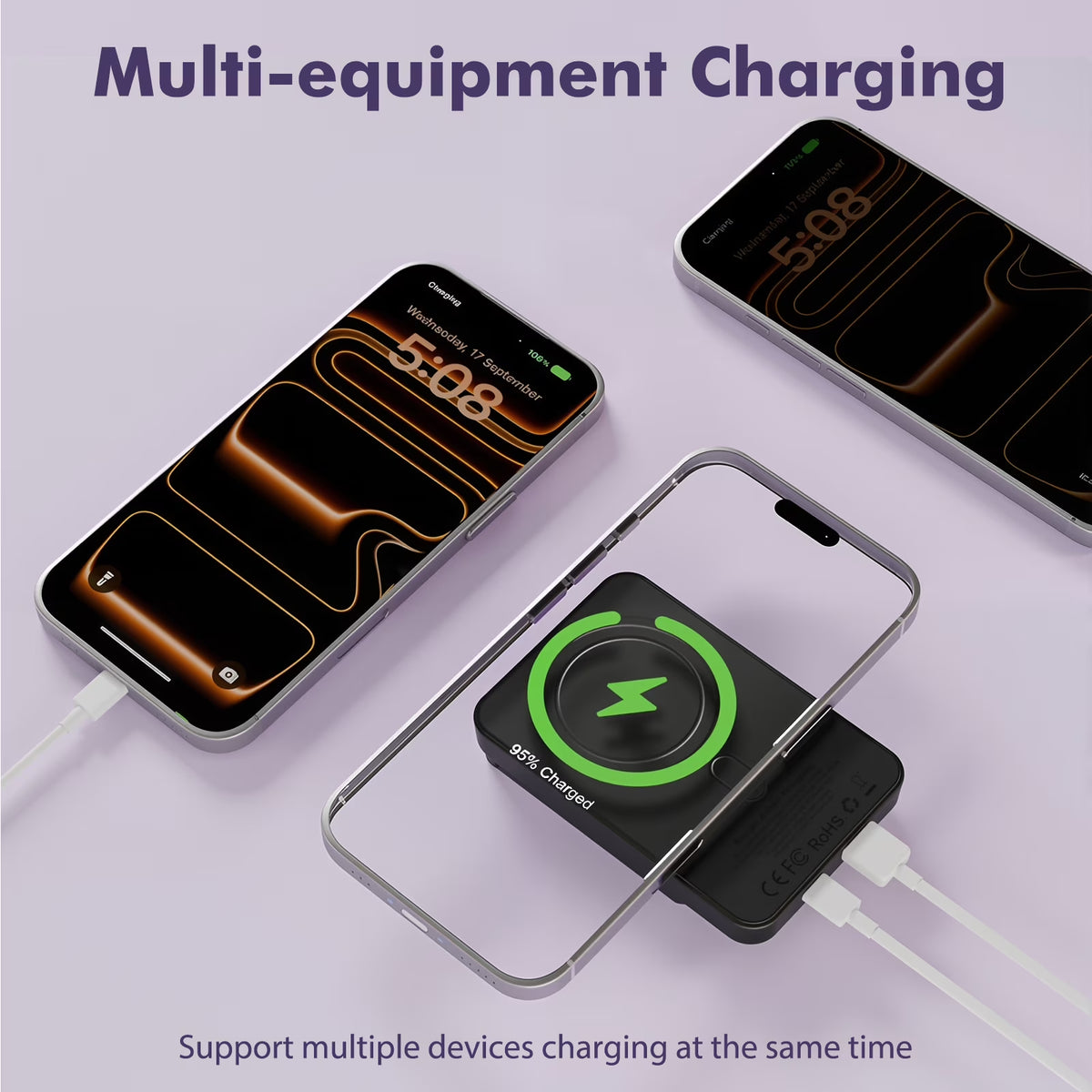 Magnetic Portable Charger,10000Mah Power Bank 22.5W Fast Charging Battery Bank with LED Display,Wireless&Wired USB-C Cable Travel Wireless Charger for Iphone 17-12,Andriod Phones,Black