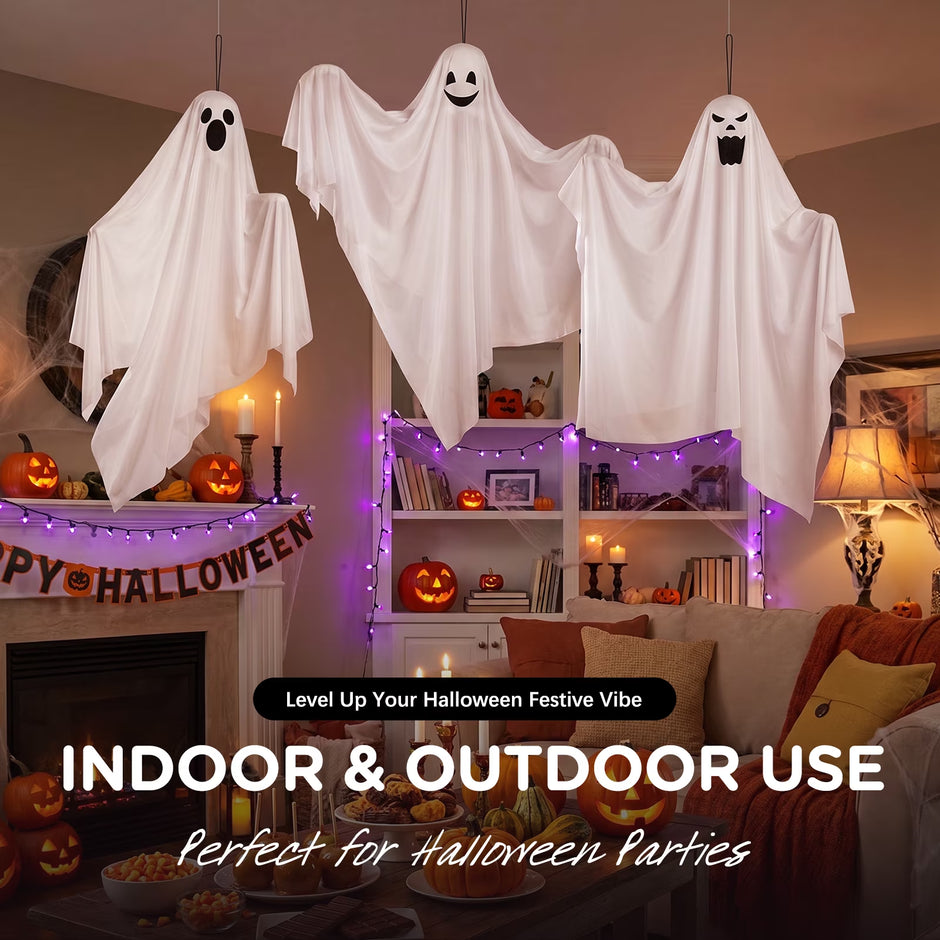 Halloween Hanging Ghosts Outdoor Decoration(3 Pack), Cute Flying Ghosts for Halloween Yard Garden Porch Party Decorations