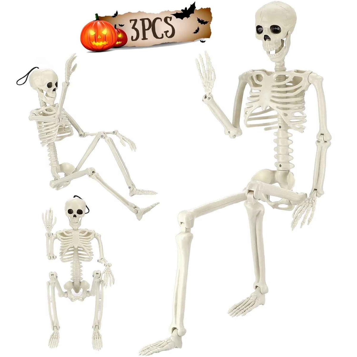 3-Piece Posable Halloween Skeleton Set | 35