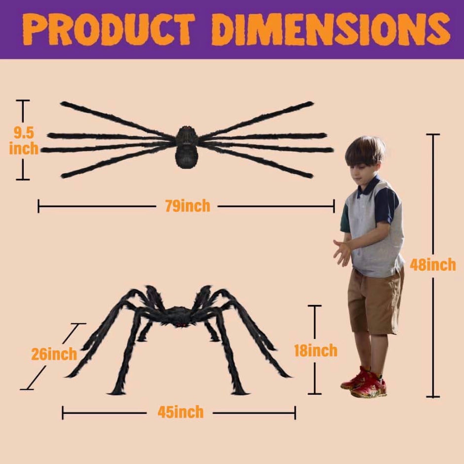 79 in Giant Spider Halloween Decorations Outdoor, Scary Large Spider for Halloween Yard Decorations, Haunted House Props, 1Pc