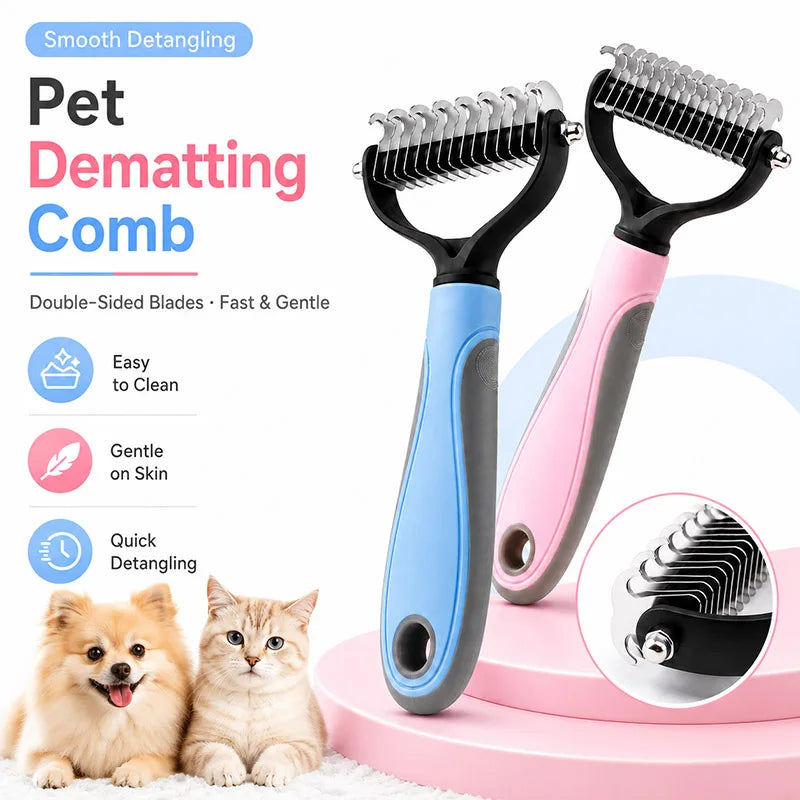 Professional Pet Deshedding Brush – Dog & Cat Hair Remover Comb with Knot Cutter for All Coat Types - Gold Store Business