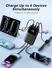 15,000mAh Power Bank | 22.5W Fast Charging, Built-In Cables, 6 Outputs, LED Display — Black