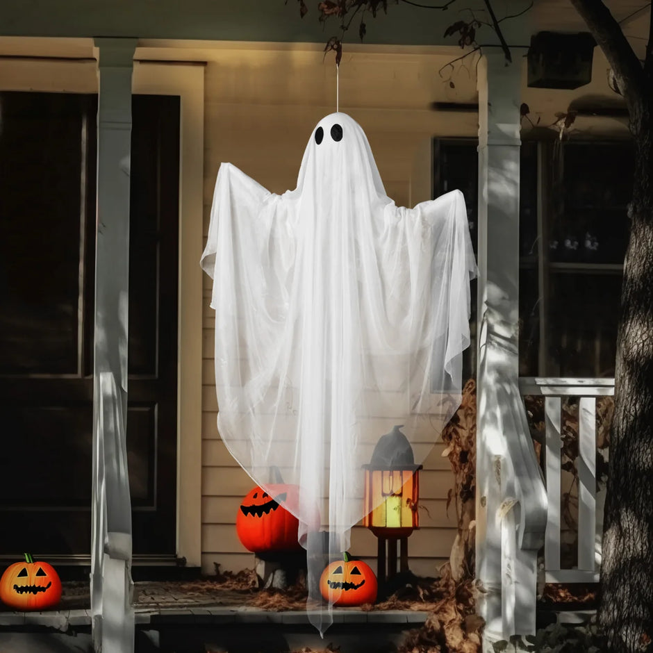 47 Inch Hanging Ghosts Halloween Decor,Halloween Light up White Ghosts with Spooky White LED Light,Halloween Outdoor Yard Porch Decorations,Haunted House Decorations
