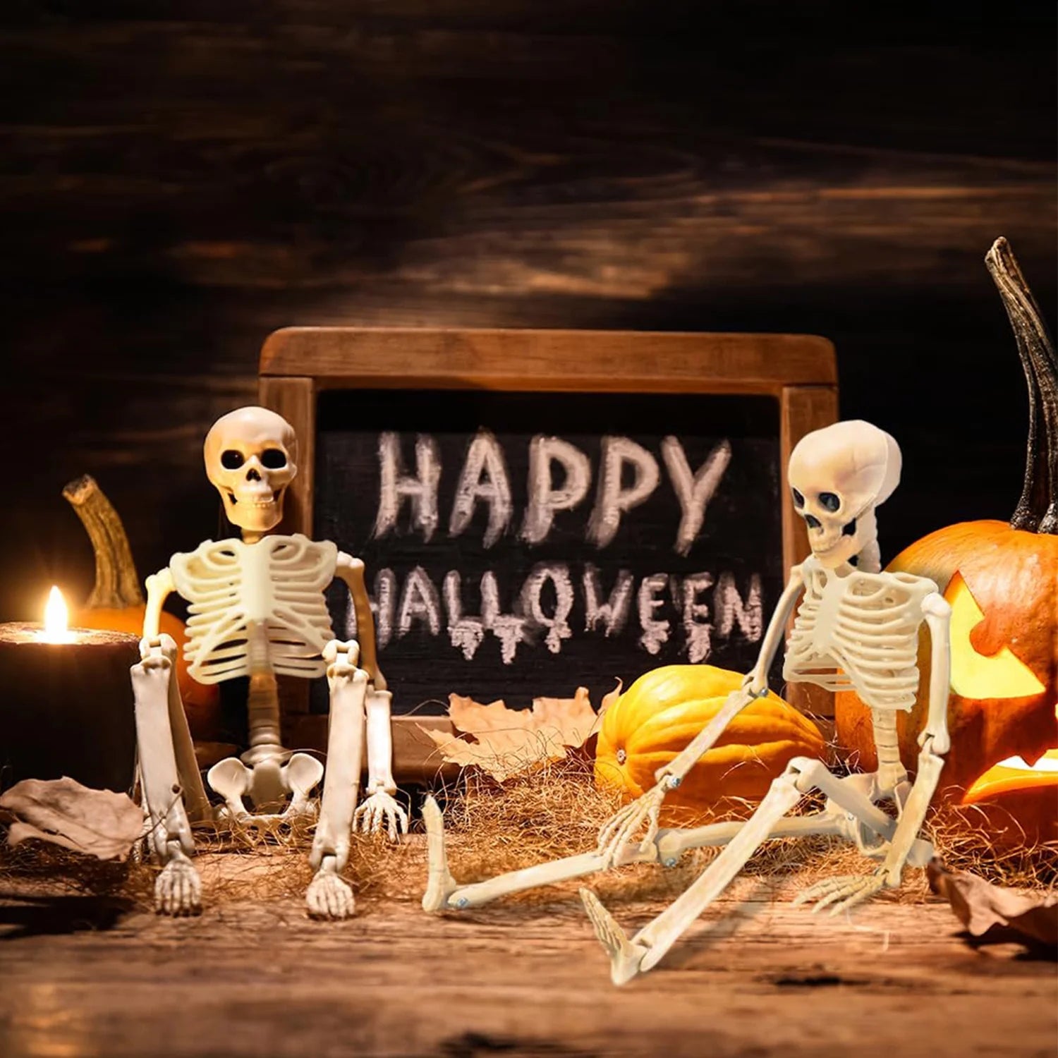 3Pcs Halloween Skeleton Decorations, Posable Skeletons Halloween Decorations Indoor Outdoor