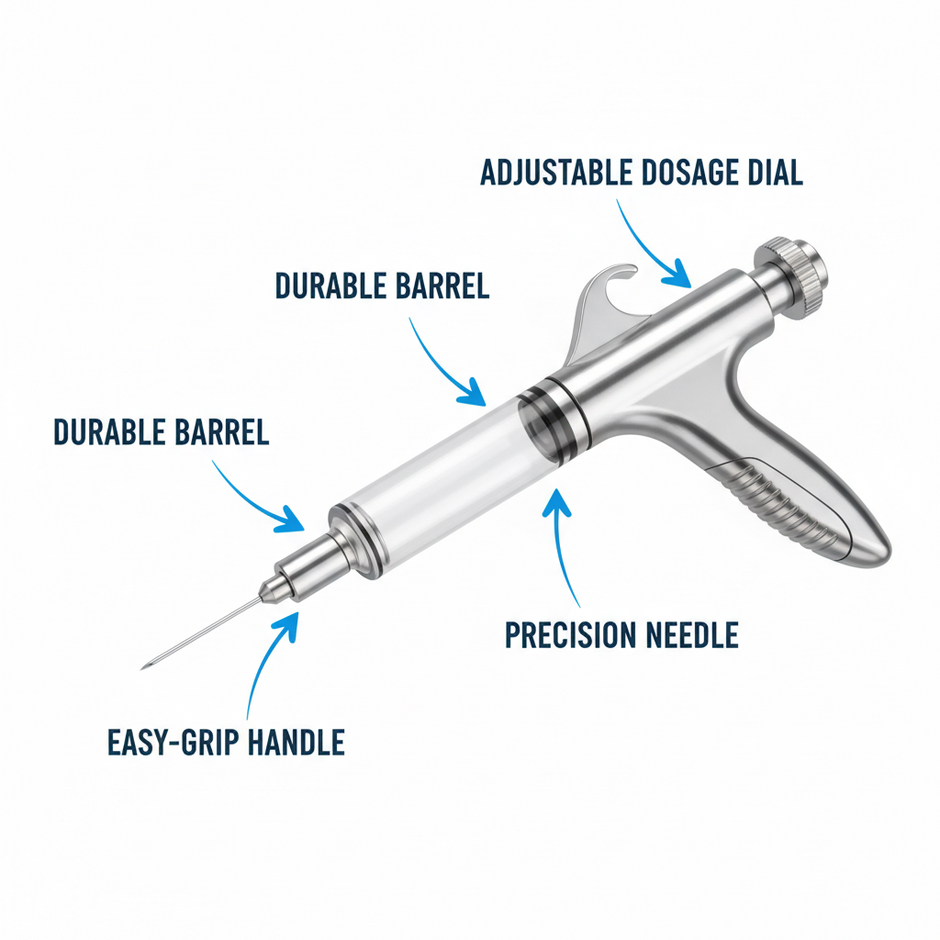 Veterinary Continuous Syringe Gun – Adjustable Dose Animal Injector with 10 Needles - Gold Store Business