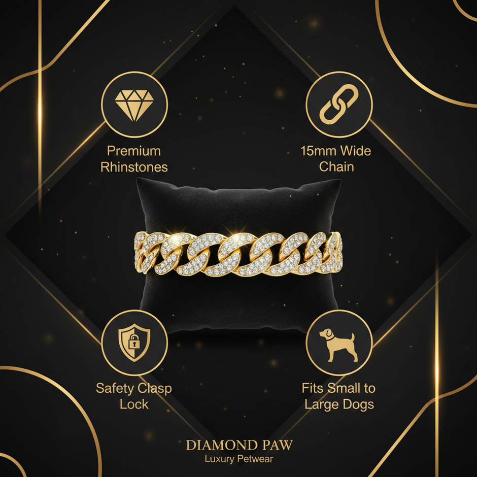 Luxury Cuban Link Dog Collar – Gold & Silver Diamond Chain Necklace for Pets - Gold Store Business