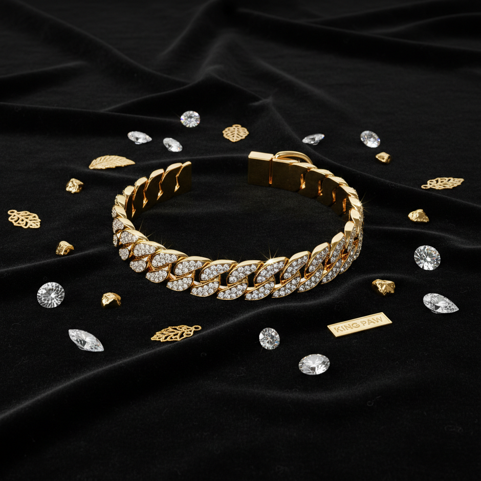 Luxury Cuban Link Dog Collar – Gold & Silver Diamond Chain Necklace for Pets - Gold Store Business