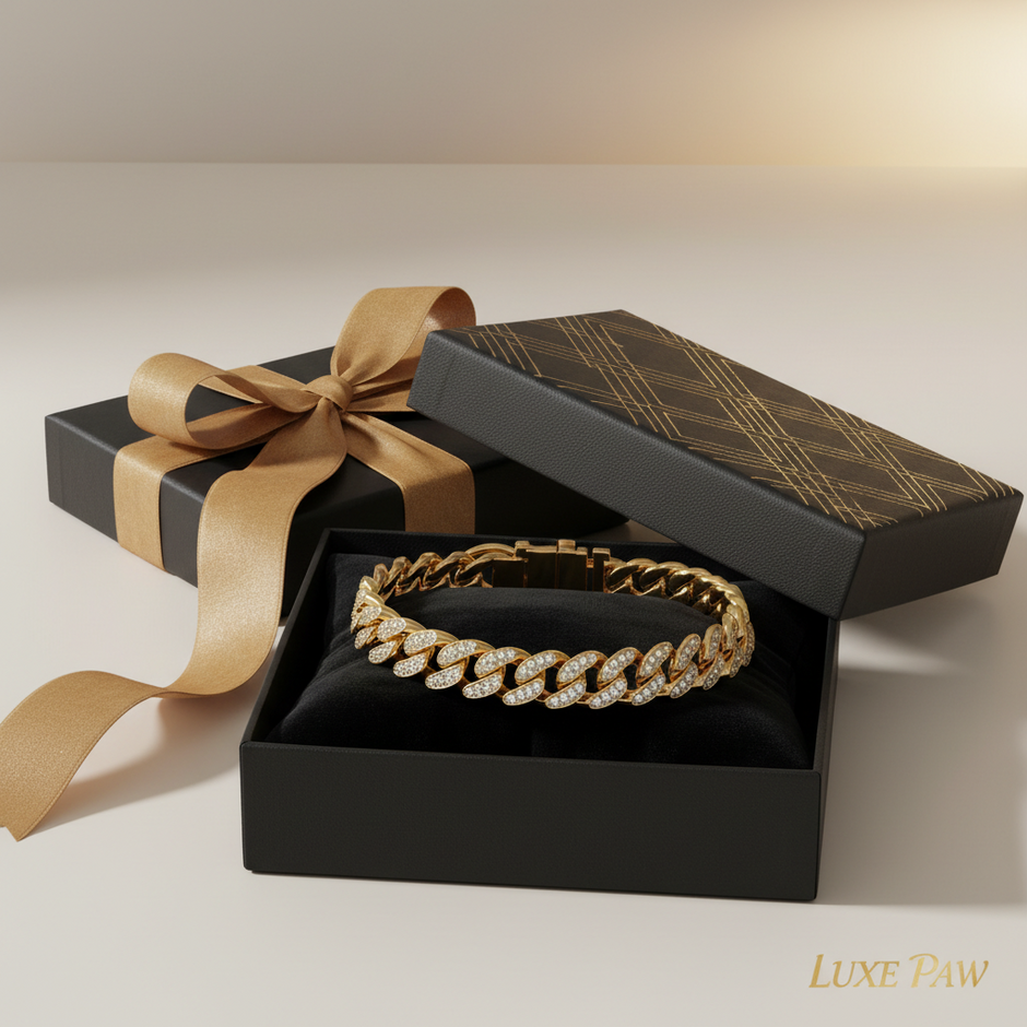 Luxury Cuban Link Dog Collar – Gold & Silver Diamond Chain Necklace for Pets - Gold Store Business