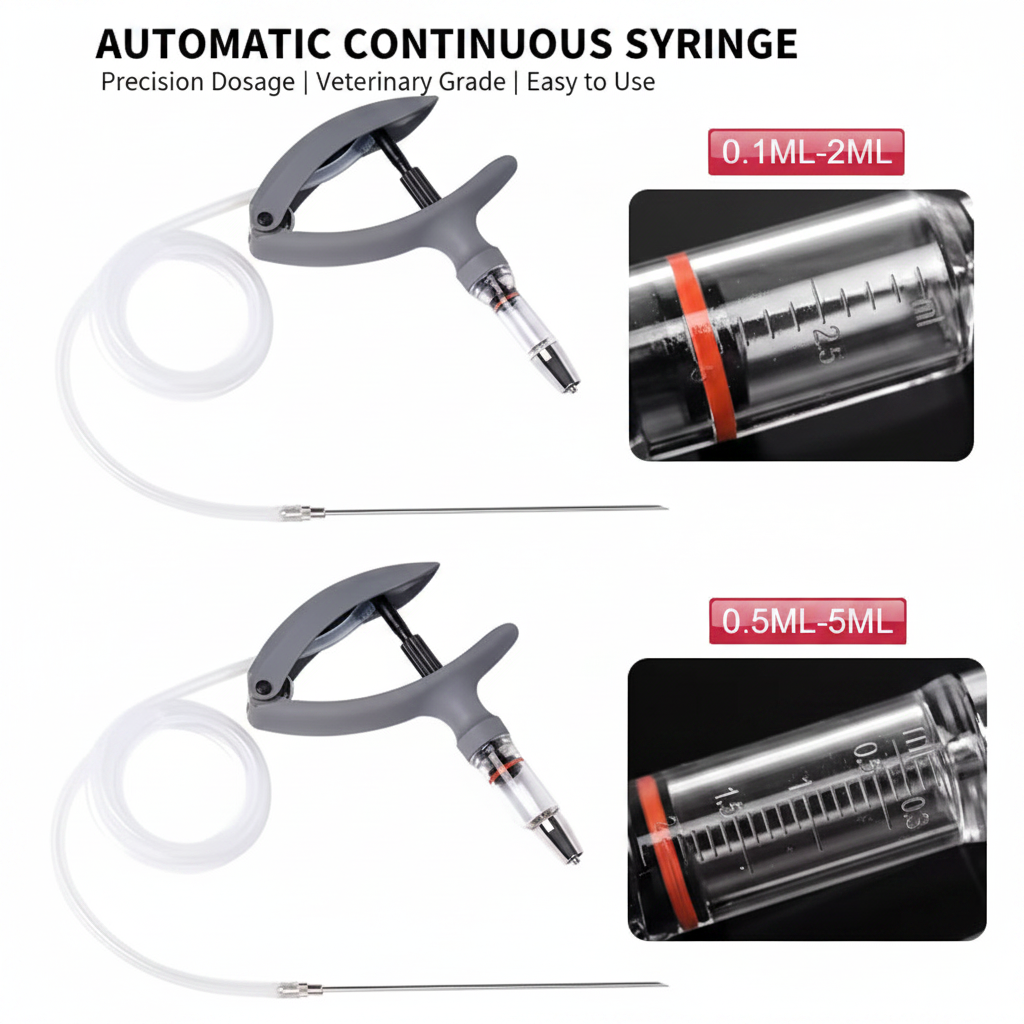 Veterinary Continuous Syringe Gun – Adjustable Dose Animal Injector with 10 Needles - Gold Store Business