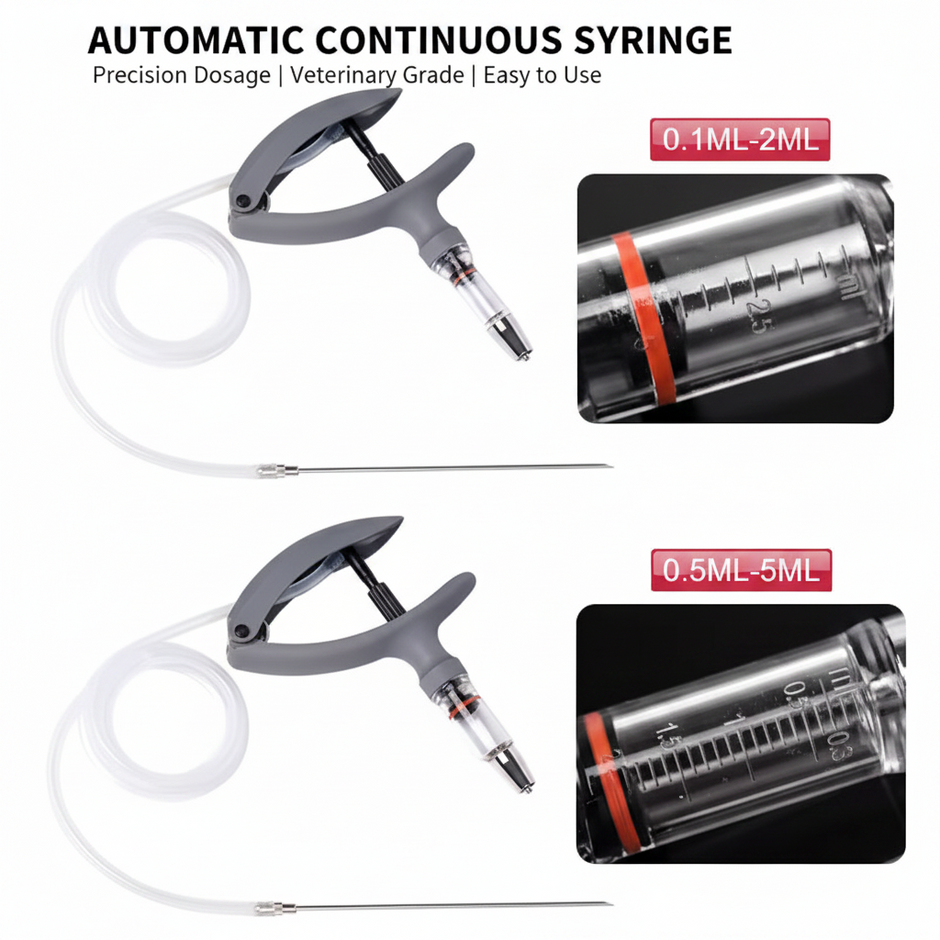 Veterinary Continuous Syringe Gun – Adjustable Dose Animal Injector with 10 Needles - Gold Store Business