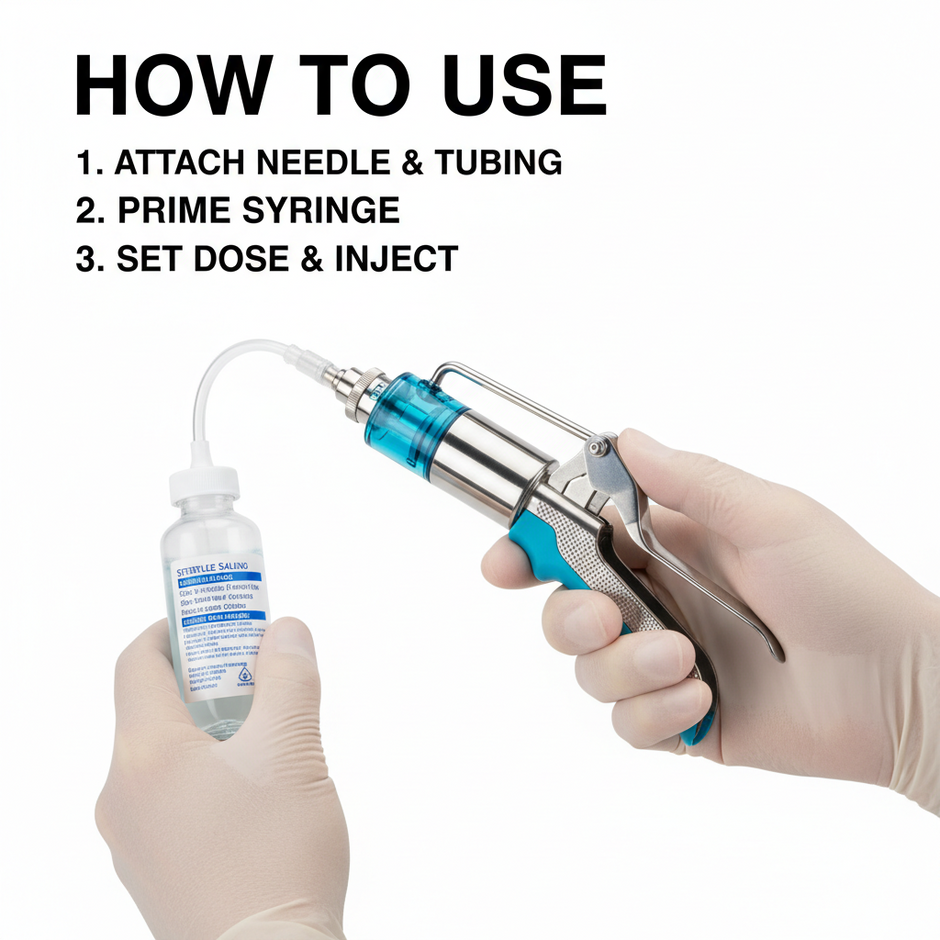 Veterinary Continuous Syringe Gun – Adjustable Dose Animal Injector with 10 Needles - Gold Store Business