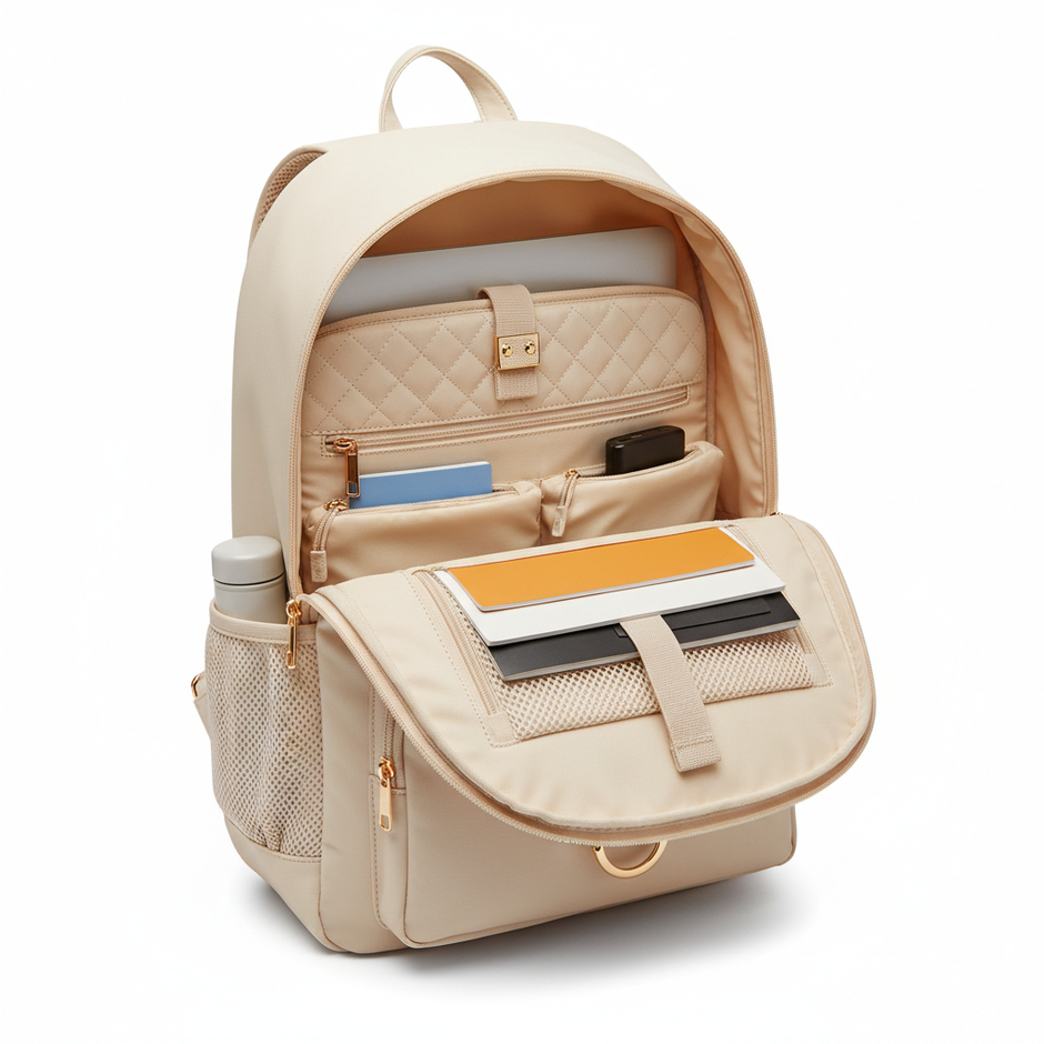 School backpack interior - 15.6 inch laptop compartment and organized pockets