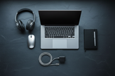 Acer e10 ETBook flat lay with accessories on dark slate