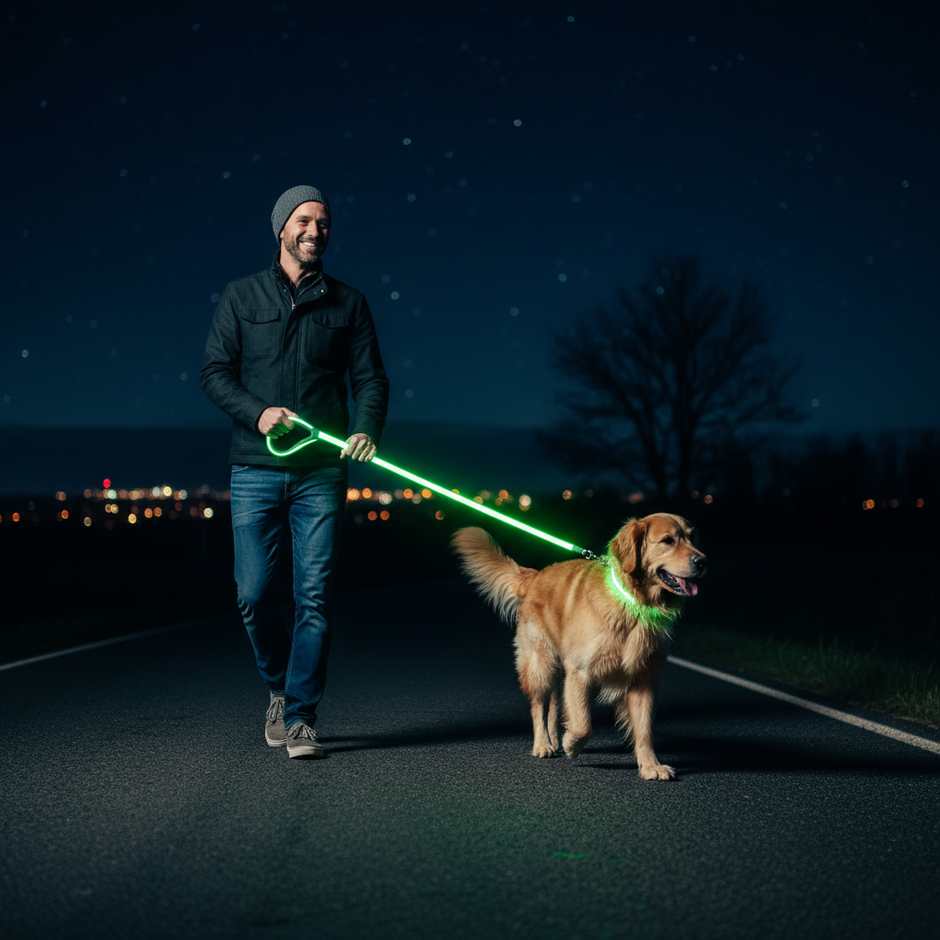LED Glow-in-the-Dark Dog Leash & Collar Set – Nylon Night Safety Luminous Fluorescent Pet Lead - Gold Store Business