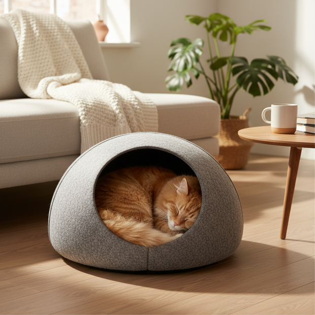 Donut Cat Tunnel Bed & Cave – Natural Felt Pet House with Interactive Toy for Cats - Gold Store Business