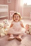 Toddler girl wearing blush pink ballerina Mary Jane dress shoes