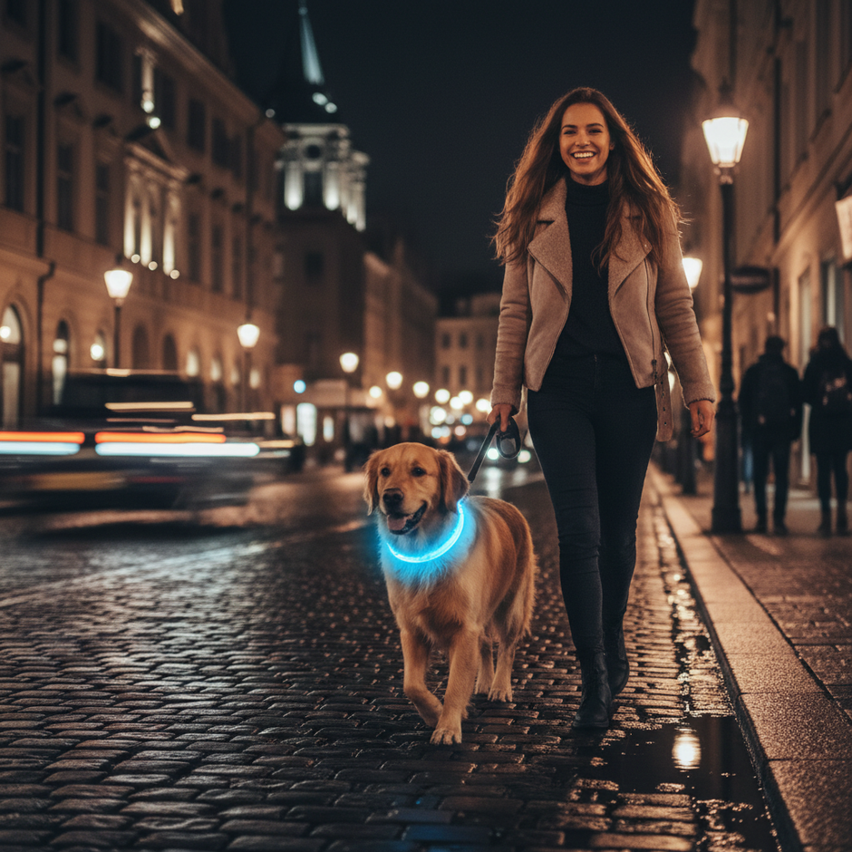 LED Luminous Glowing Dog & Cat Collar – Night Safety Pendant Necklace with Bright Light Decoration - Gold Store Business