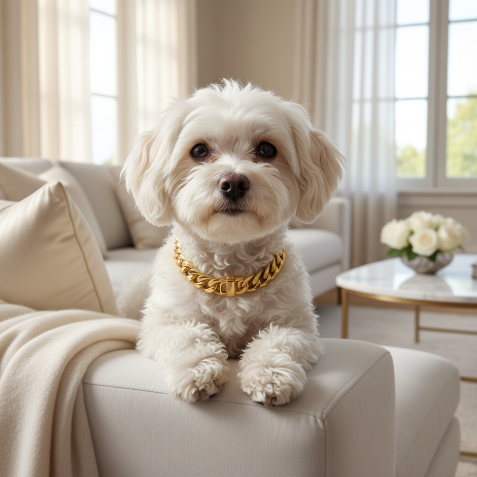 Luxury Cuban Link Dog Collar – Gold & Silver Diamond Chain Necklace for Pets - Gold Store Business