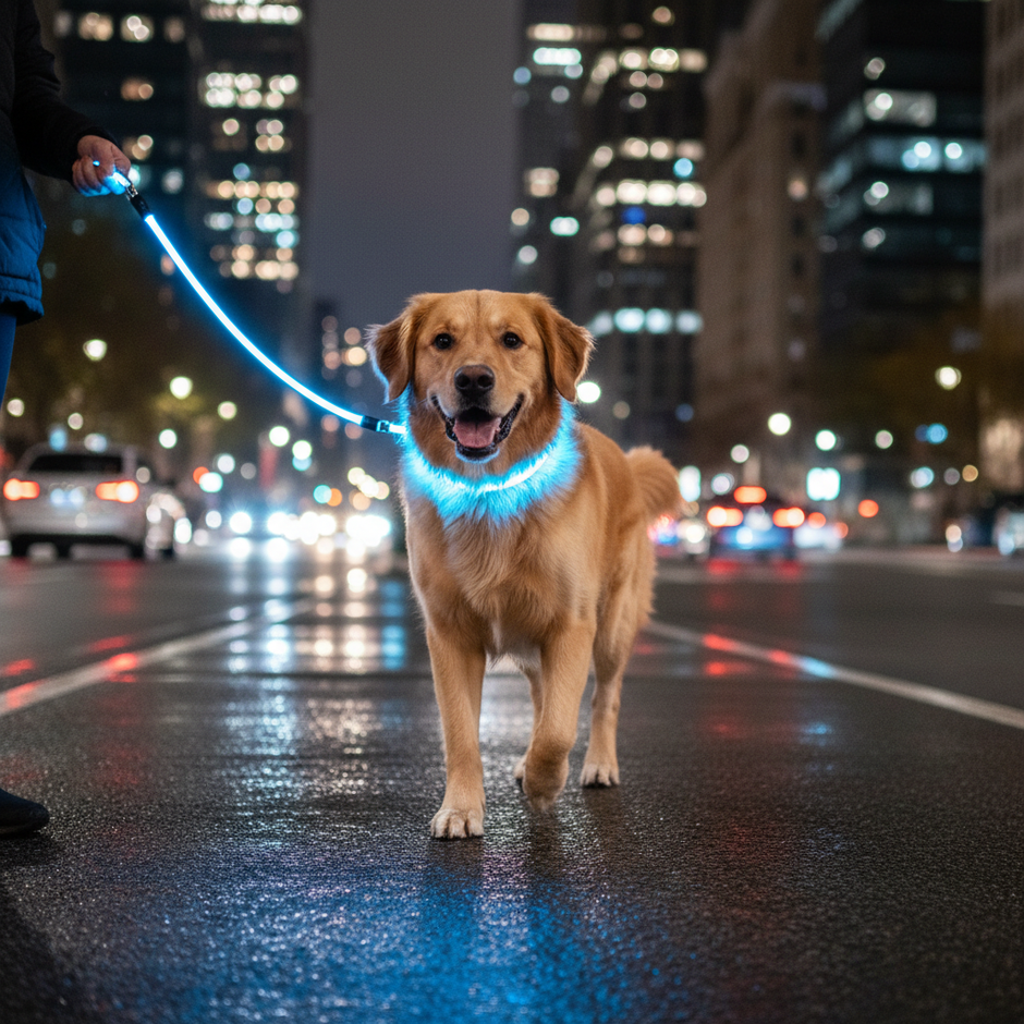 LED Glow-in-the-Dark Dog Leash & Collar Set – Nylon Night Safety Luminous Fluorescent Pet Lead - Gold Store Business