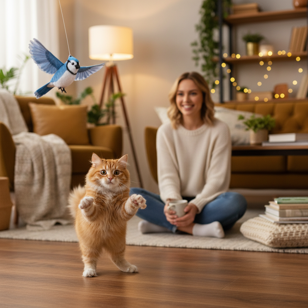 USB Rechargeable Flapping & Chirping Bird Cat Toy – Touch Activated Plush Hunting Toy for Indoor Kittens - Gold Store Business