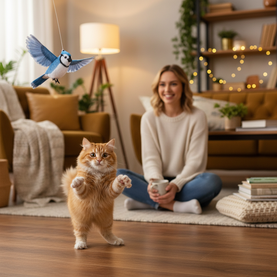 USB Rechargeable Flapping & Chirping Bird Cat Toy – Touch Activated Plush Hunting Toy for Indoor Kittens - Gold Store Business