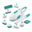 Scrub It Electric Spin Scrubber product shot with 9 brush heads on white background