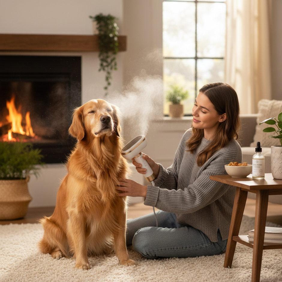 3-in-1 Electric Steam Pet Brush — Essential Oil Spray, Massage & Hair Removal for Dogs & Cats - Gold Store Business
