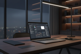Gray laptop on modern office desk dark luxury aesthetic