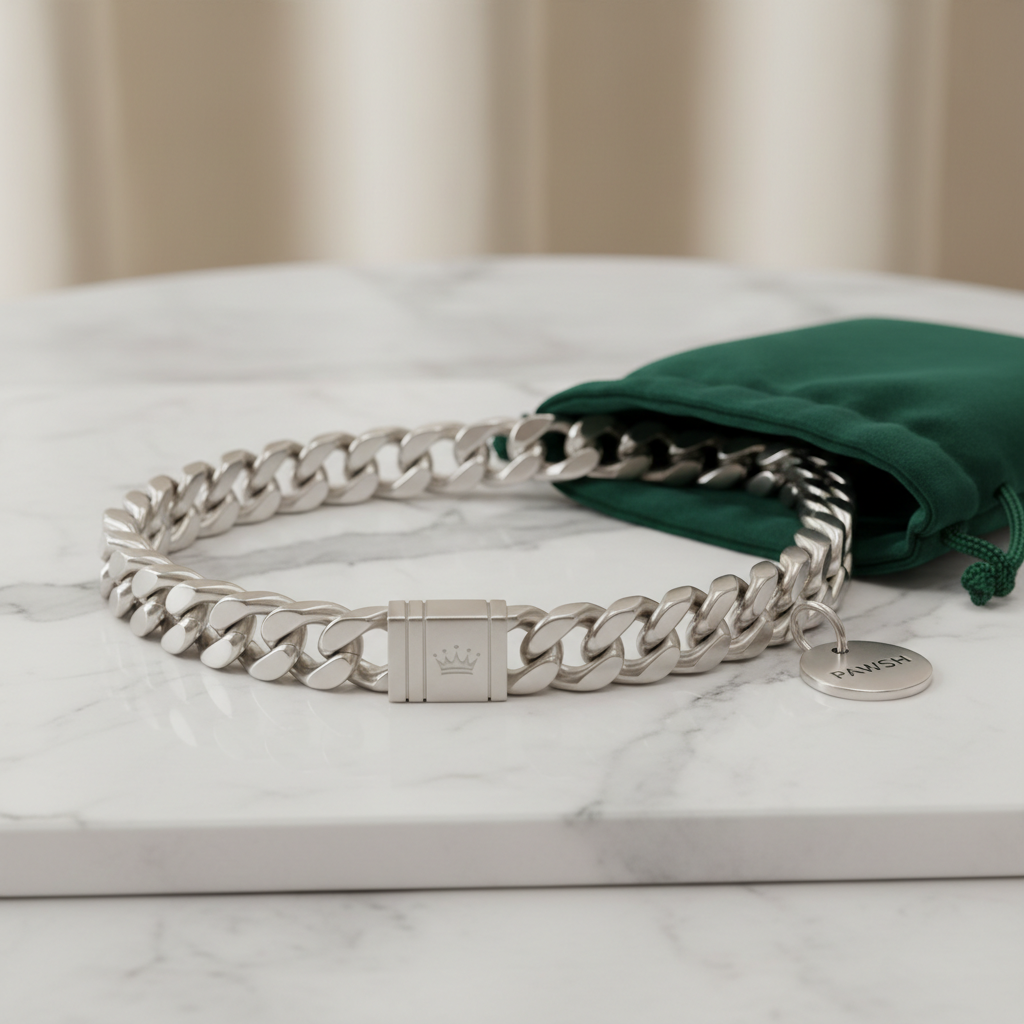 Luxury Cuban Link Dog Collar – Gold & Silver Diamond Chain Necklace for Pets - Gold Store Business