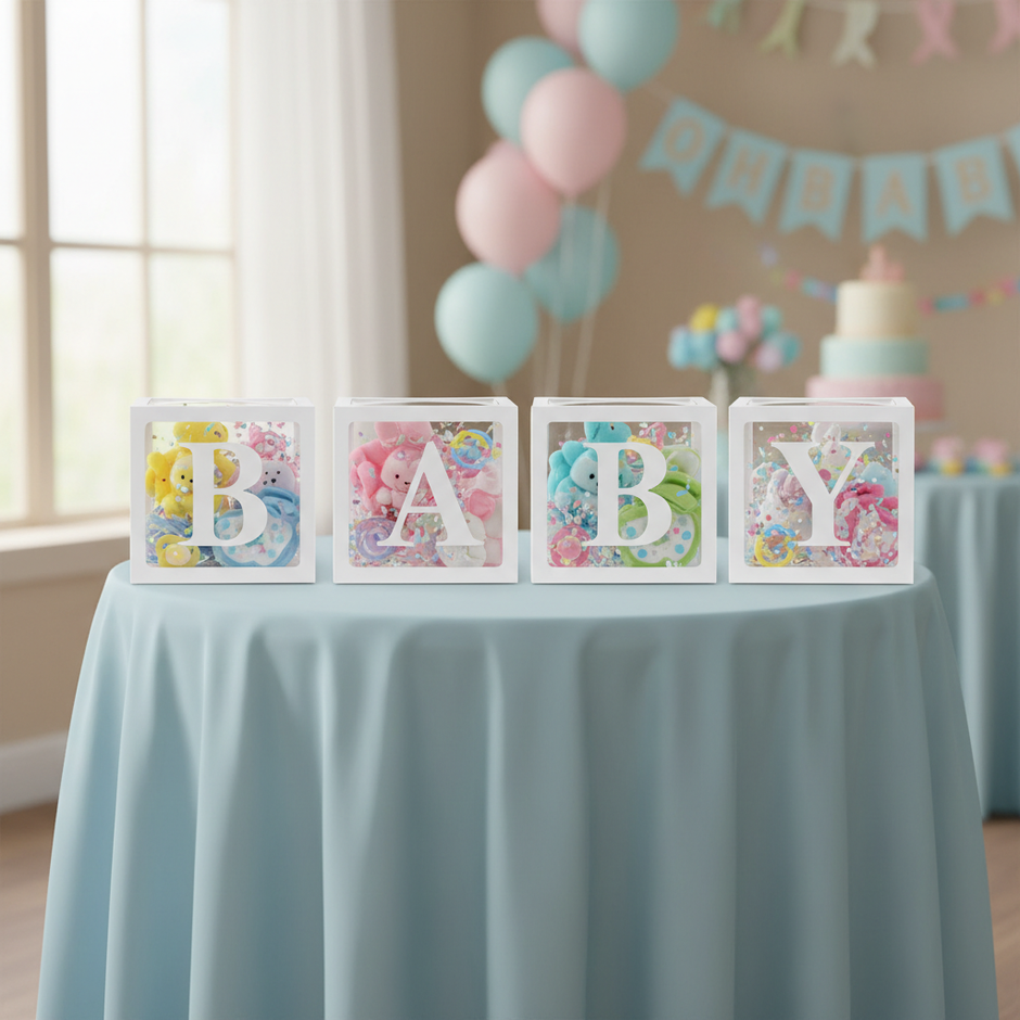 25cm Transparent Letter Gift Box – A-Z Alphabet for Baby Shower, Wedding & Party Decor - Gold Store Business