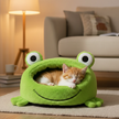 Frog-Shaped Plush Pet Nest – Warm Winter Dog Den & Cat Villa Semi-Enclosed Kitten Puppy House - Gold Store Business