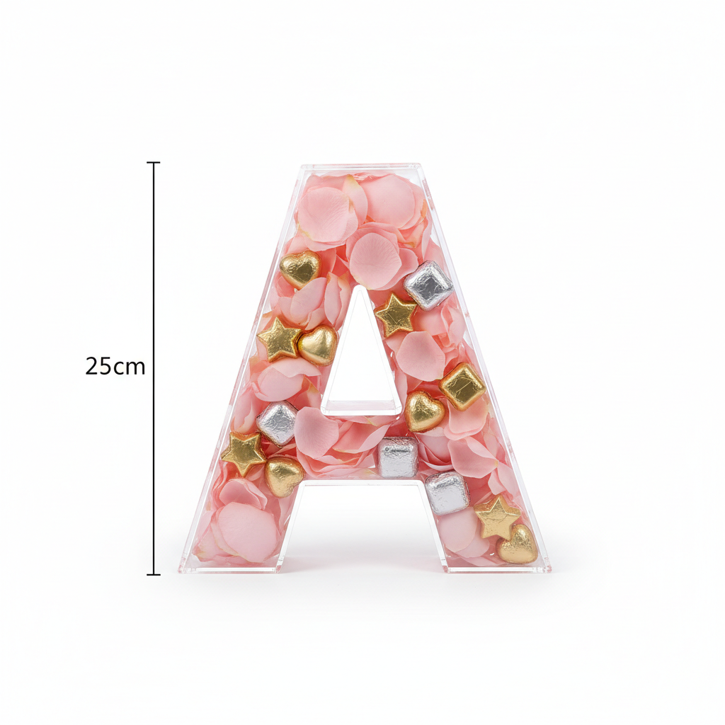 25cm Transparent Letter Gift Box – A-Z Alphabet for Baby Shower, Wedding & Party Decor - Gold Store Business