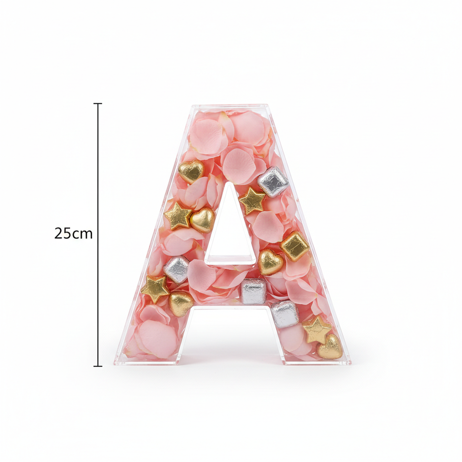 25cm Transparent Letter Gift Box – A-Z Alphabet for Baby Shower, Wedding & Party Decor - Gold Store Business
