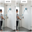 Electric spin scrubber with extended 45-inch handle cleaning shower wall