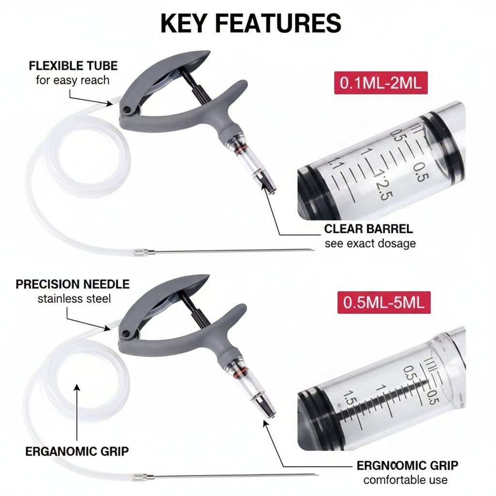 Veterinary Continuous Syringe Gun – Adjustable Dose Animal Injector with 10 Needles - Gold Store Business