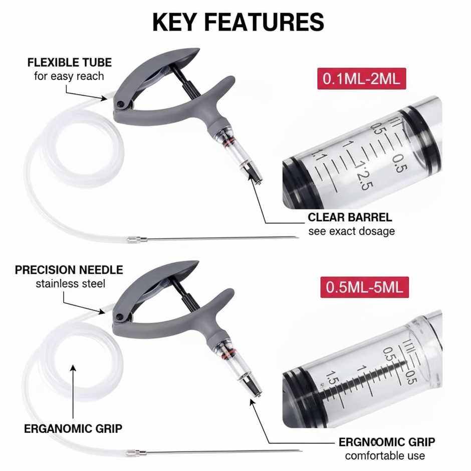 Veterinary Continuous Syringe Gun – Adjustable Dose Animal Injector with 10 Needles - Gold Store Business