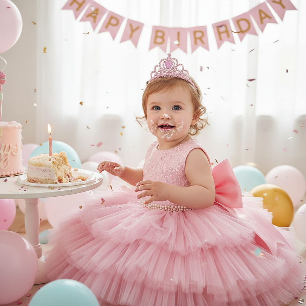 Toddler Girl Party Dress – Sleeveless Bowknot Pearl Cake Dress for Baby Girls 9M-5Y - Gold Store Business