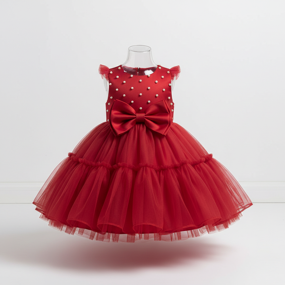 Toddler Girl Party Dress – Sleeveless Bowknot Pearl Cake Dress for Baby Girls 9M-5Y - Gold Store Business