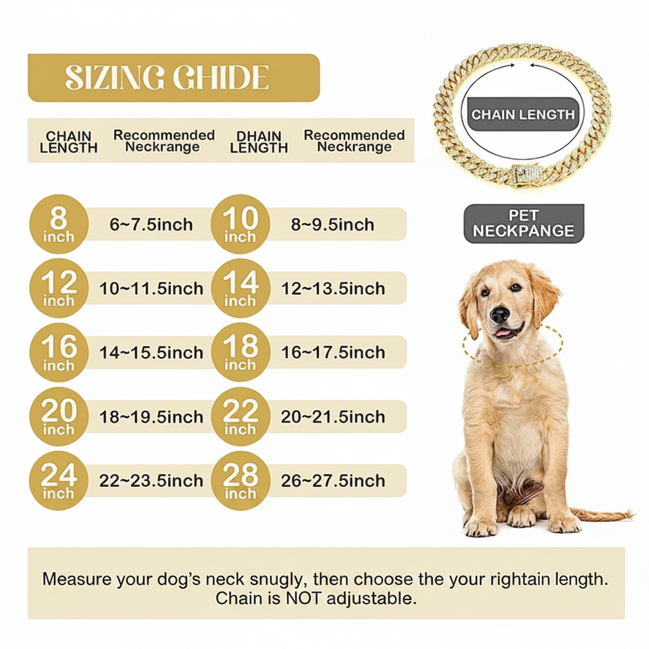 Luxury Cuban Link Dog Collar – Gold & Silver Diamond Chain Necklace for Pets - Gold Store Business