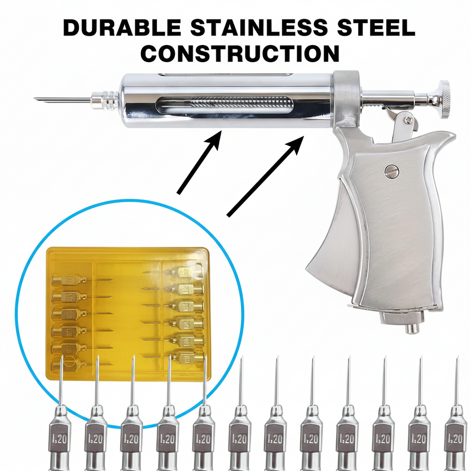 Veterinary Continuous Syringe Gun – Adjustable Dose Animal Injector with 10 Needles - Gold Store Business