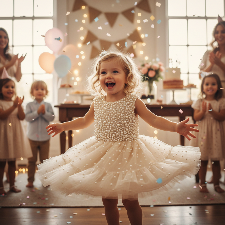 Toddler Girl Party Dress – Sleeveless Bowknot Pearl Cake Dress for Baby Girls 9M-5Y - Gold Store Business